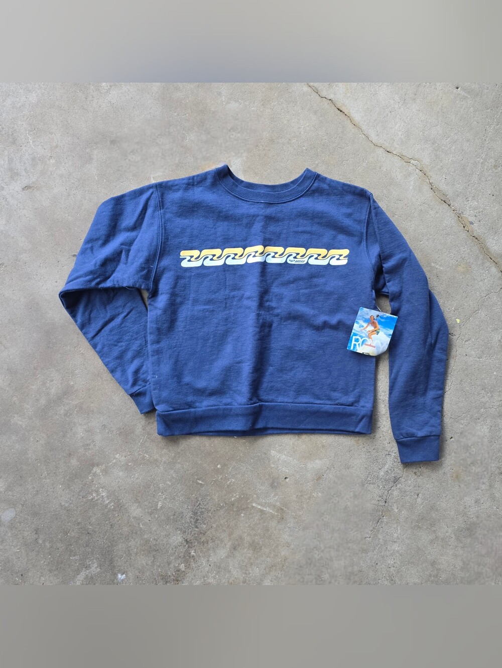 ROXY Sweatshirt Women's Blue Surf Tribal Crewneck Crop Quiksilver VTG/Y2K